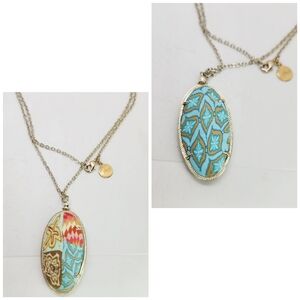 Jilzarah South Beach Sliver Tone Premium Clay Mosaic Reversible Pendant Necklace